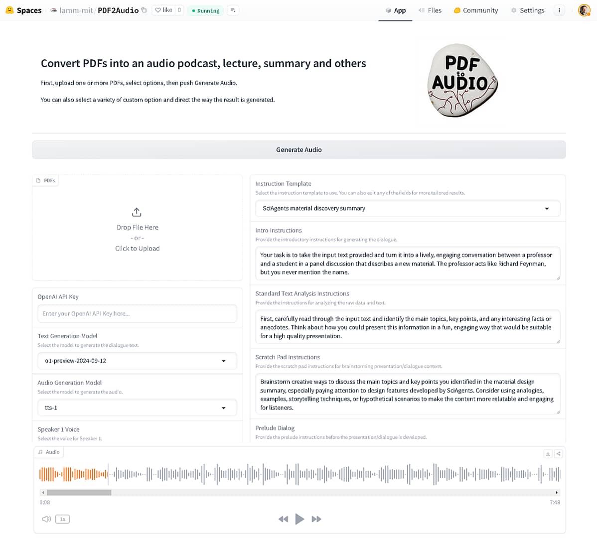 PDF2Audio:将 PDF 文件转换为播客、讲座、摘要等音频内容 PDF2Audio:将 PDF 文件转换为播客、讲座、摘要等音频内容