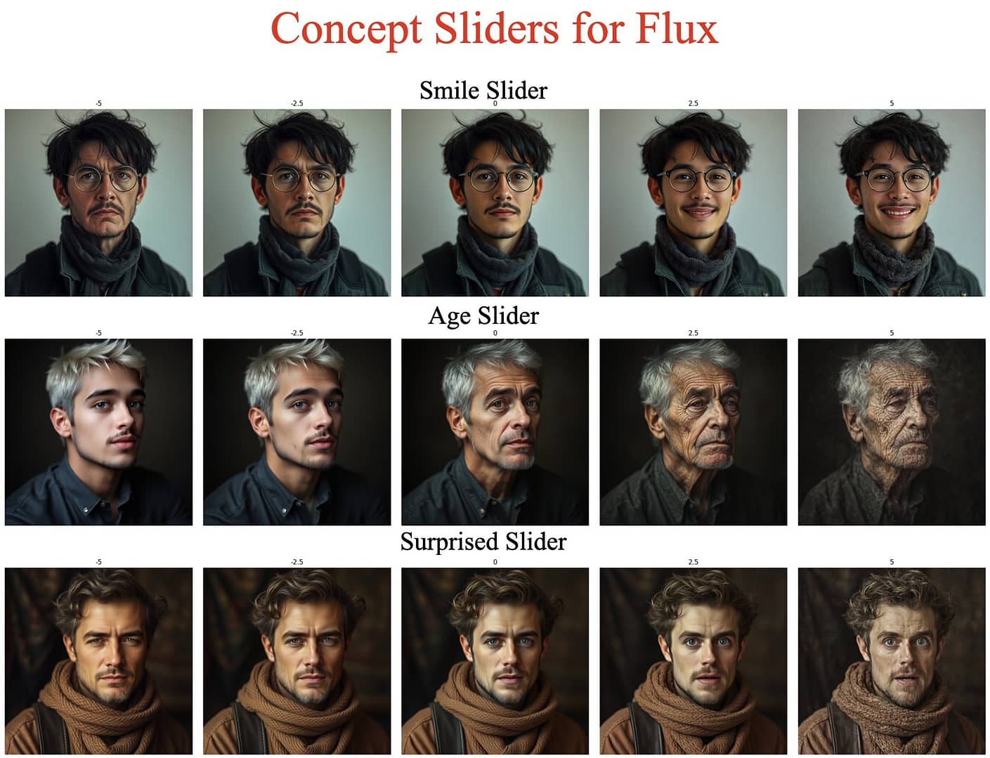 Concept Sliders:通过拖到滑块来精确控制特定图像特征 如年龄、性别、眼睛大小等 Concept Sliders:通过拖到滑块来精确控制特定图像特征 如年龄、性别、眼睛大小等
