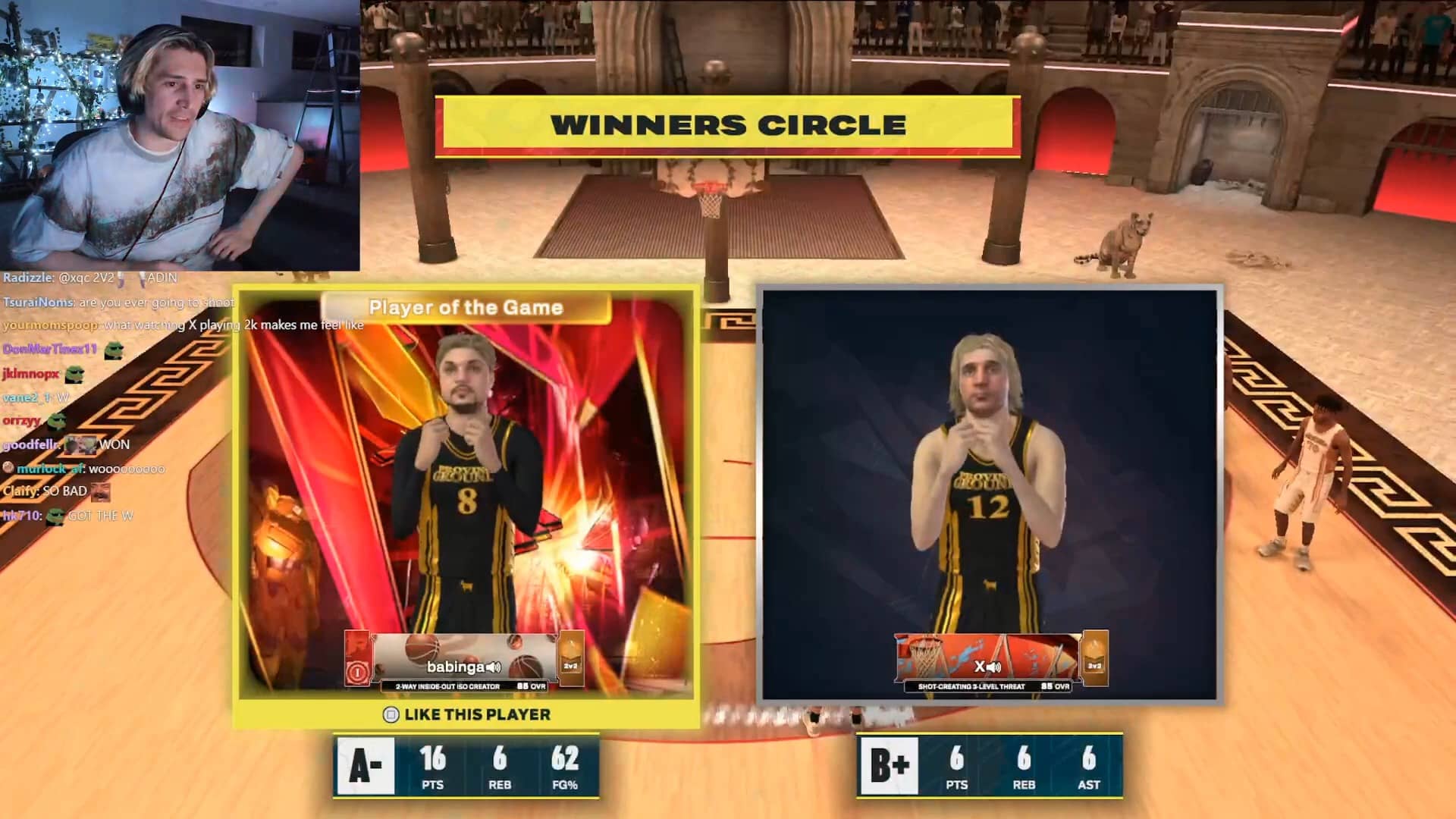 xQc第一次玩NBA:2K25街头模式就绝杀对手 并砍下6-6-6的迷你三双