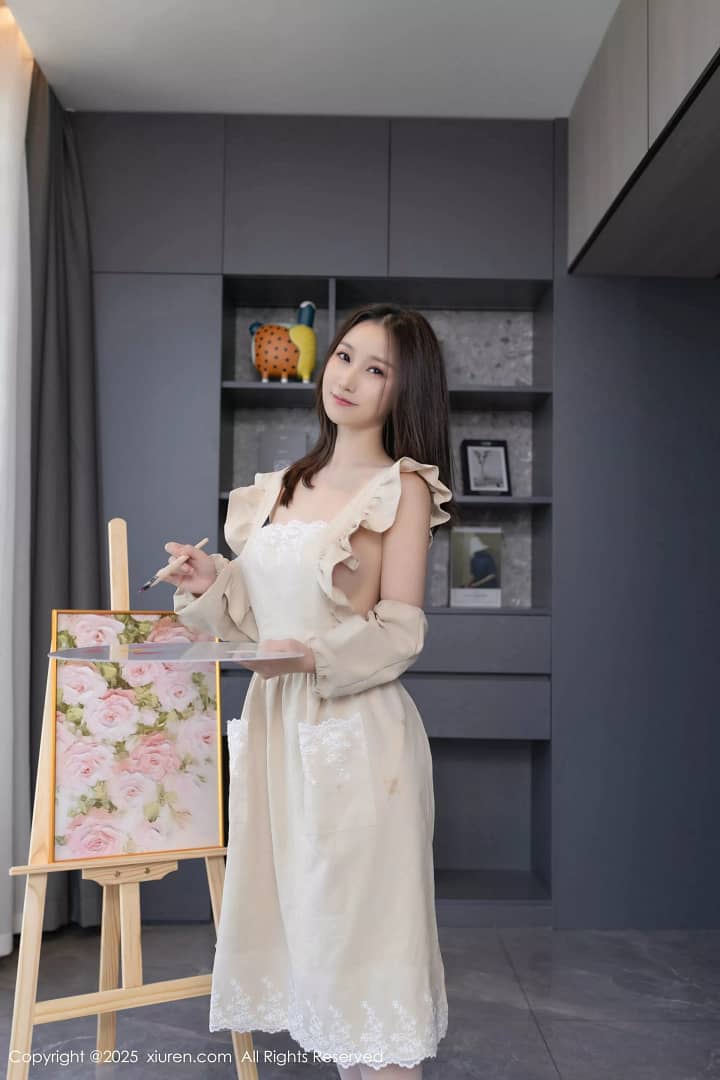 XiuRen第10308期_模特杏子Yada画家主题性感白色内衣配白丝袜秀曼妙身姿诱惑写真81P
