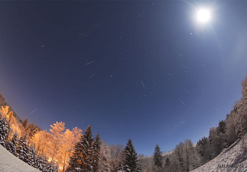 Geminid Meteors over a Snowy Forest Geminid Meteors over a Snowy Forest